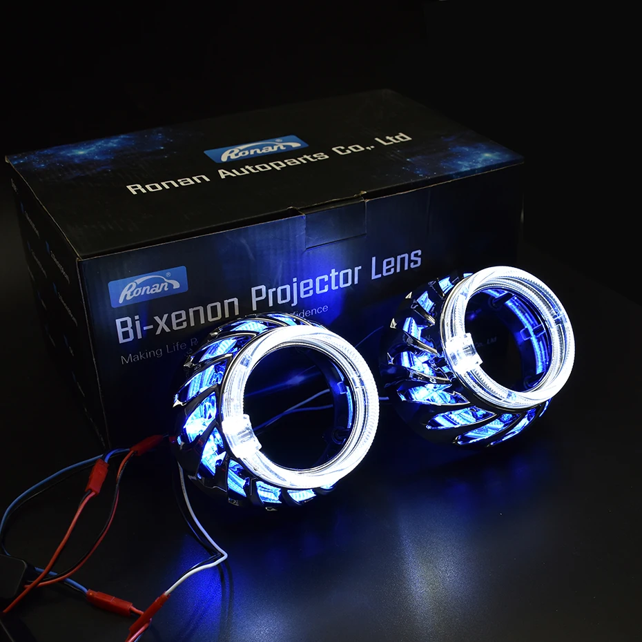 RONAN 2,5 ''спиральный двойной светодиодный интегрированный кожух белый синий красный Ангел глаз маски DRL для би-ксенон Би-светодиодный проектор Объектив кожухи