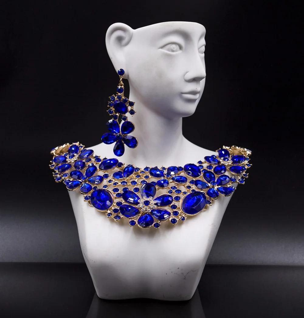 Модное Новое поступление, ювелирный набор, австрийские кристаллы, ожерелье и серьги для свадьбы, шесть цветов, роскошные золотые стразы