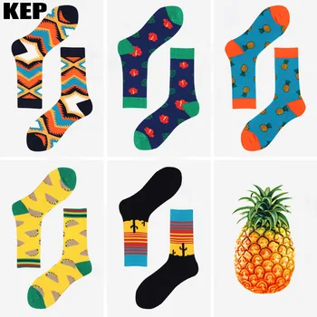 

KEP Trend Fashion Hot Brand Men's Cotton Socks Cactus Pineapple Tacos Pattern Food Socks Novel Street Happy Funny Socks Men Gift