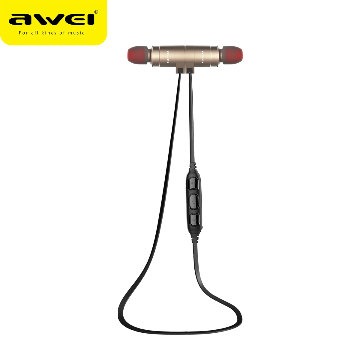 AWEI AK3 беспроводные наушники Bluetooth наушники с магнитным управлением вкл/выкл IPX4 водонепроницаемая Спортивная Беспроводная гарнитура наушники с микрофоном - Цвет: Gold