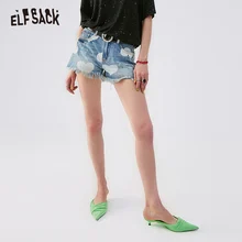 ELFSACK синие потертые джинсовые женские шорты Летние повседневные широкие шорты модные уличные прямые женские джинсы со средней талией