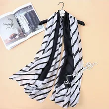 

2018 Spring and summer new style black and white striped silkworm scarf sunscreen best quality fashion women of quality scarf