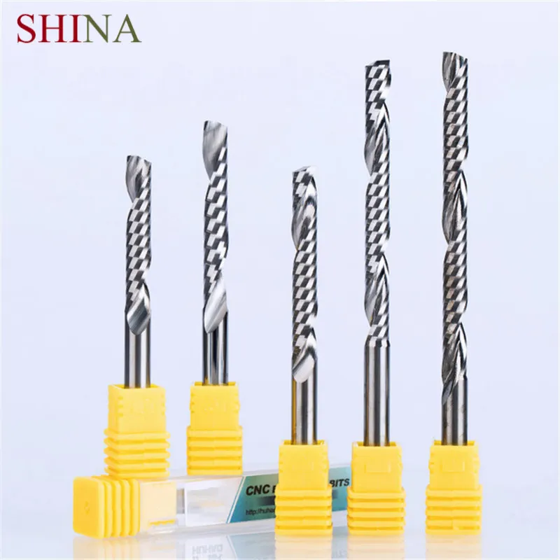 

Shina 1pc 6mm Single Flute Spiral Cutter 3A TOP Qualit CNC Router Bits For Wood Acrylic PVC MDF End Mill Carbide Milling Cutters