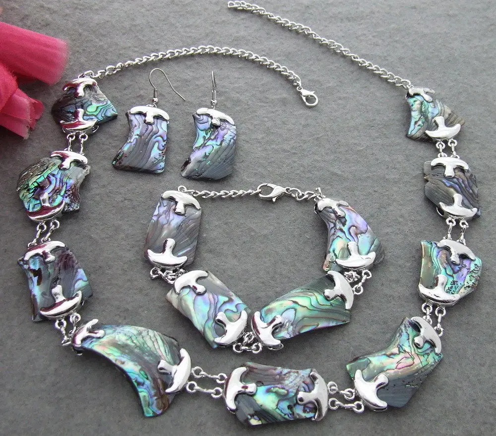 

FC031011 natural Paua Abalone Shell Necklace Bracelet Earrings Sets