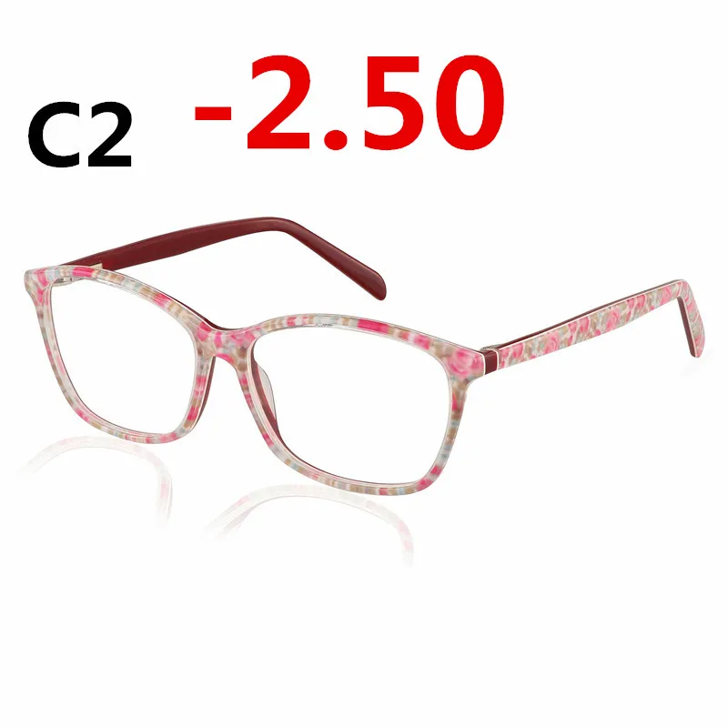 Ацетатные UV400 готовые солнечные фотохромные очки для близорукости, женские высококачественные оптические очки, оправа для очков по рецепту - Цвет оправы: C2 -2.50