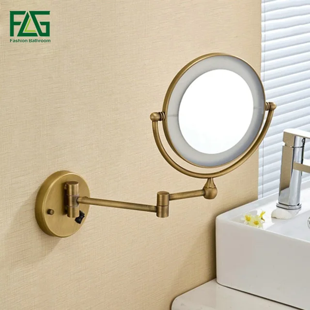 Antique Brass LED Light Makeup Mirrors 8"Round Dual Sides 3X /1X