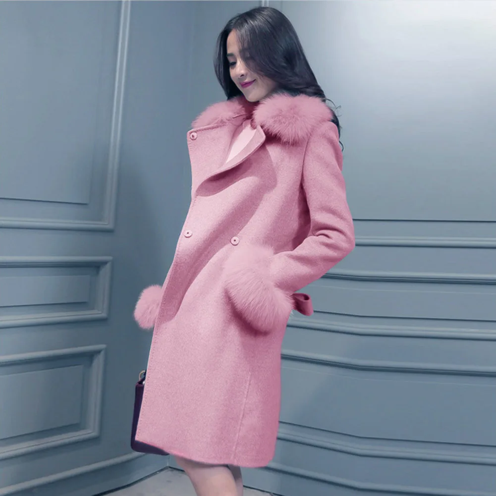 YJSFG HOUSE Womens Wool Blends Coats Winter Warm Faux Fur Long Slim