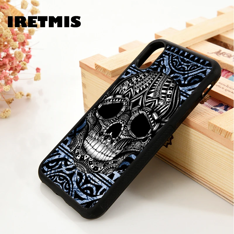 

Iretmis 5 5S SE 6 6S Silicone phone case cover for iPhone 7 8 plus X Xs Max XR Skull aztec mayan tribal maori polynesian tribal