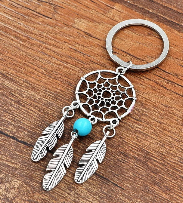 Silver"Indian Dreamcatcher Feather"key chain simple atmosphere Pendant