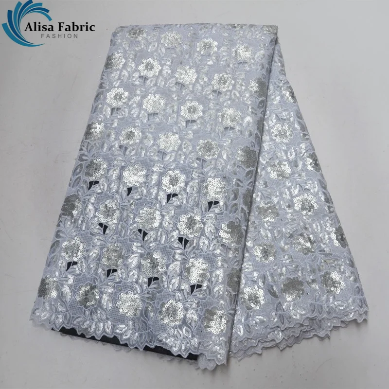 

Alisa Cut Hole Design African Organza Lace Fabric 2018 High Quality White Lace Sequins African Embroidered Lace Fabric For Dress