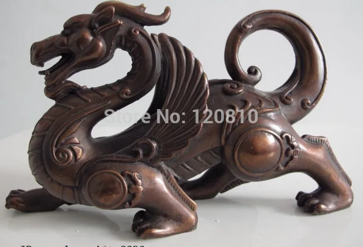 

Chinese exquisite pure bronze copper statue fengshui fly beast lucky dragon