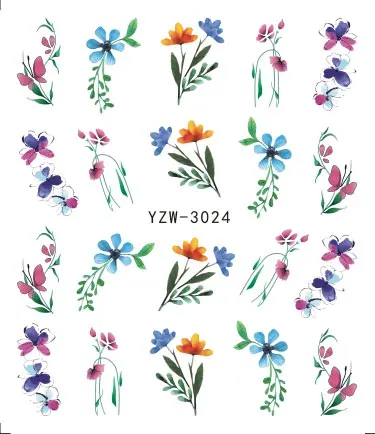 Наклейки для ногтей на выбор, цветные цветы, роза, валентинка, вода, полное покрытие, наклейки для дизайна ногтей, амулеты - Цвет: YZW-3024