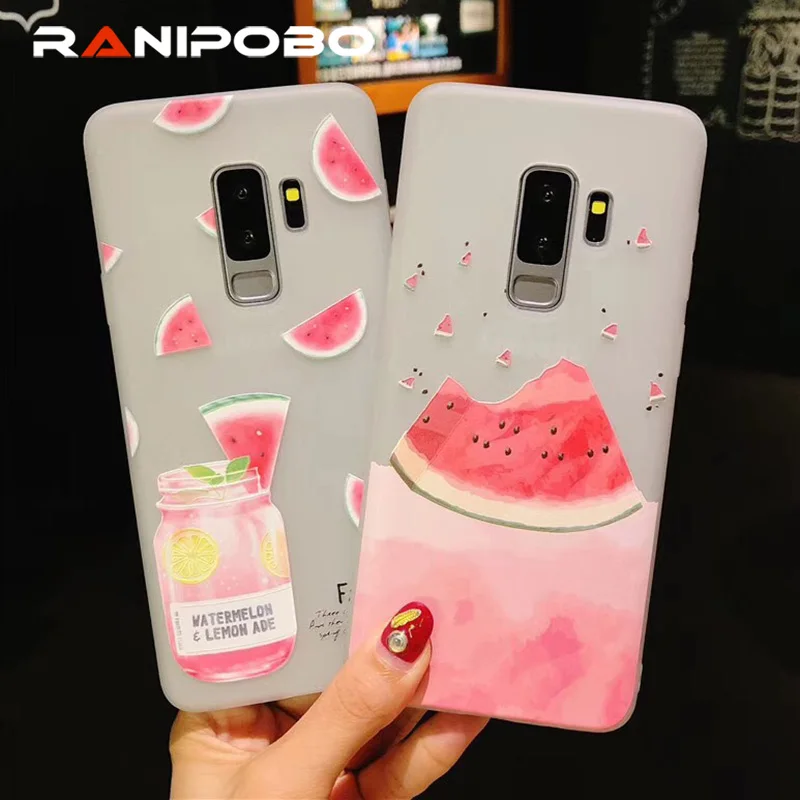 

Cartoon bottle Case For Samsung Galaxy S8 S9 Plus Note 8 Note 9 Watermelon Matte Protector TPU Soft Phone Back Cover Case Coque