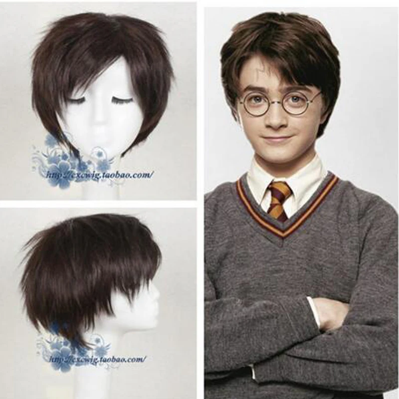 

Movie Harry Potter Dark Brown Short Wig Cosplay wig Halloween Role Play Synthetic Hair + Wig cap