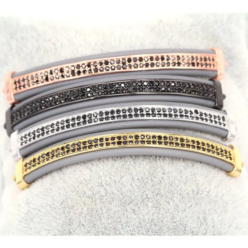 

Long Tube Nami micro paved curved connector ,CZ/Micro pave bead/Cubic Black Zircon CZ space connector 7*55mm