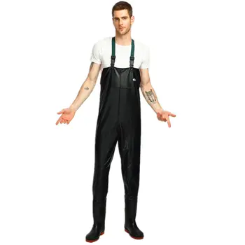0.4mm PVC Breathable Chest Waders for Fishing 3000mm Waterproof Stocking Foot One-piece Chest Waders for Fish Fishing Clothing