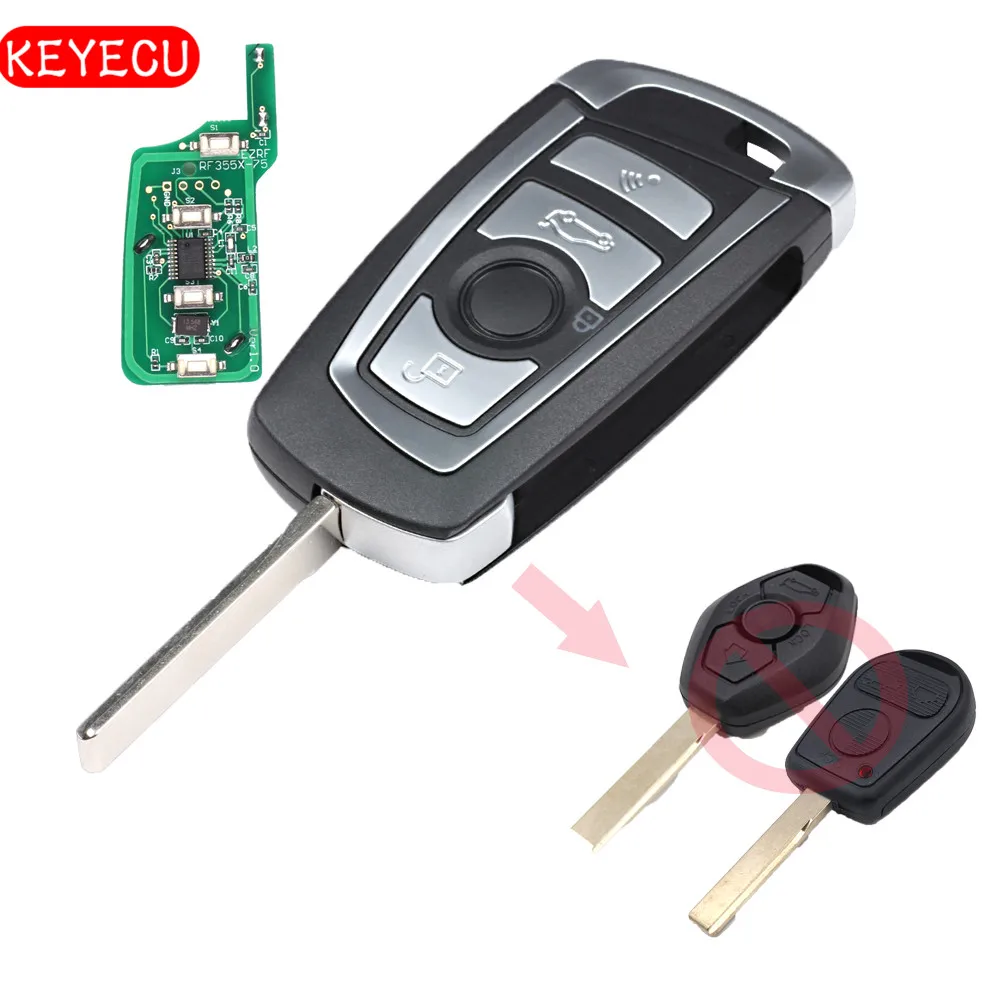 Keyecu EWS Modified Flip Remote Key 4 Button 315MHz/433MHz ID44 Chip 1998-2005 for BMW X5 Z3 Z4 HU92