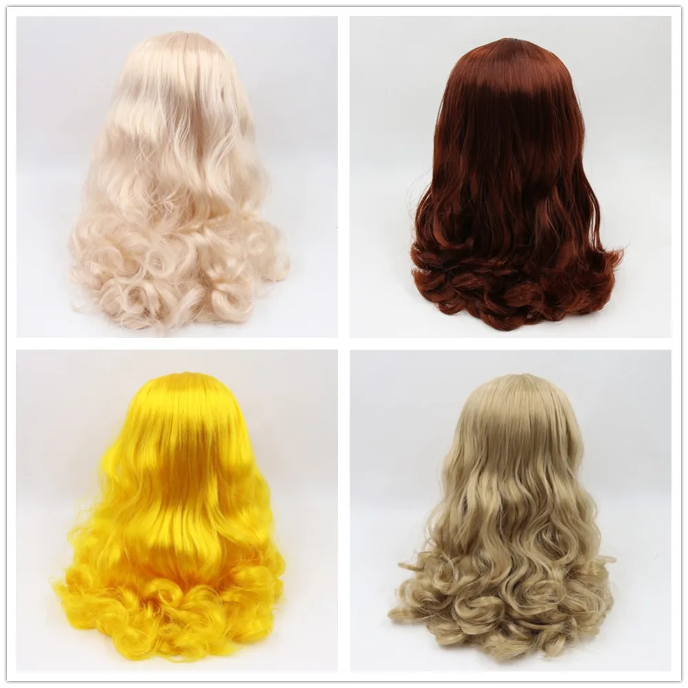 

blyth doll icy wig only rbl scalp and dome wavy hair, yellow golden blonde redwine hair