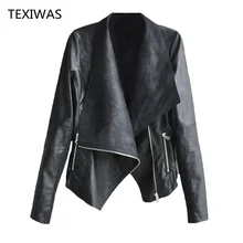 Texiwas осень и зима молния Нерегулярные пальто женская одежда большой с лацканами Длинные рукава PU кожаная куртка повседневная куртка