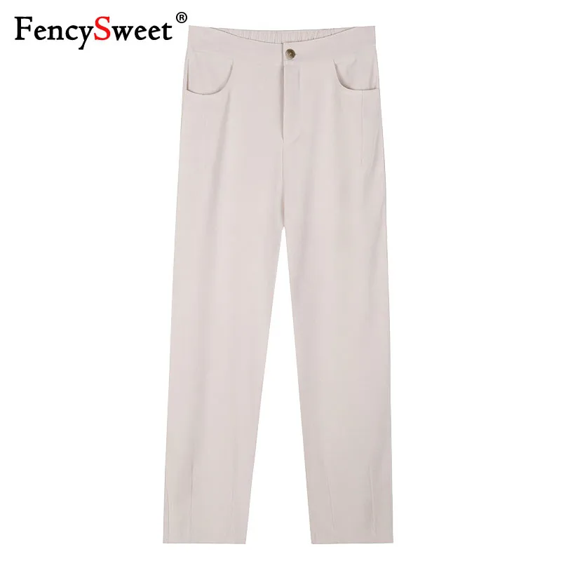

Fencysweet OL Career Summer Trousers Women Straight Pants Ankle Length Elastic Waist Korean Harem Pants Plus Size Black S-2XL