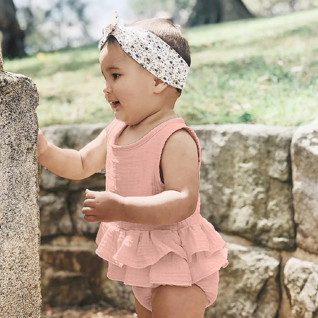 bodysuit baby clothes Newborn Infant Baby Girl Sleeveless Solid Bodysuit Clothes Outfitssummer kid baby girl clothes hot #06