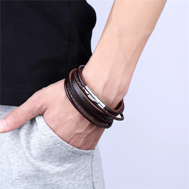 HASYH 18 Colors Charm Leather Bracelets for Women & Men Multiple Layers Wrap Bracelets Couple Gifts Fashion Jewelry Wholesale Pink 20cm HASYH 18 Colors Charm Leather Bracelets for Women & Men Multiple Layers Wrap Bracelets Couple Gifts Fashion Jewelry Wholesale Pink 20cm