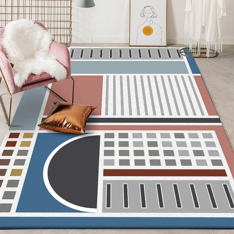 

Fashion Simple European Area Rug Irregular Geometric Gray Pink Blue Bedroom Living Room Anti-Slip Floor Mat Bedside Decor Carpet