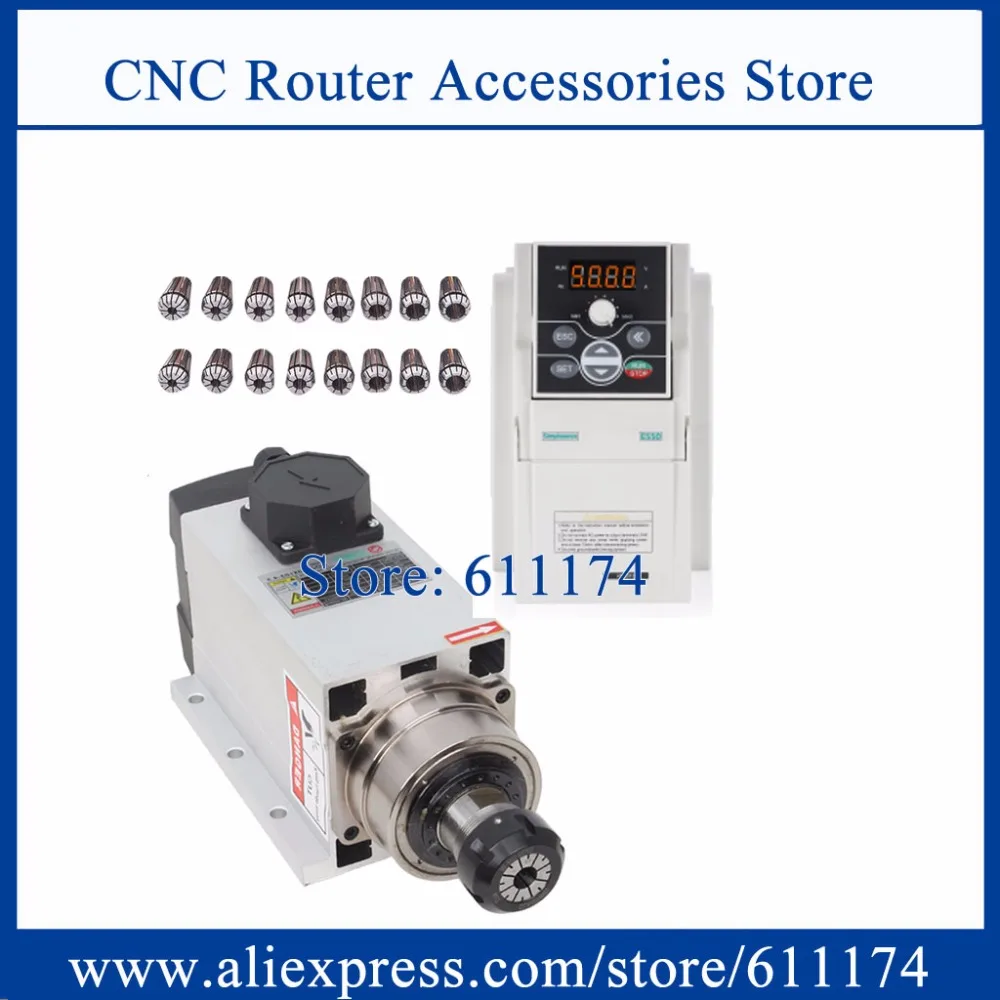 Фланец квадратной формы мотор шпинделя 4.5KW ER32 18000 об/мин двигатель с воздушным охлаждением шпинделя+ Frequencty VFD инвертор+ ER32 собирают 2-20 мм