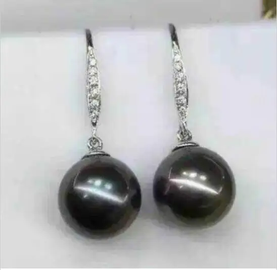 

Free Shipping >>>>a pair of tahitian black pearl earrings silver