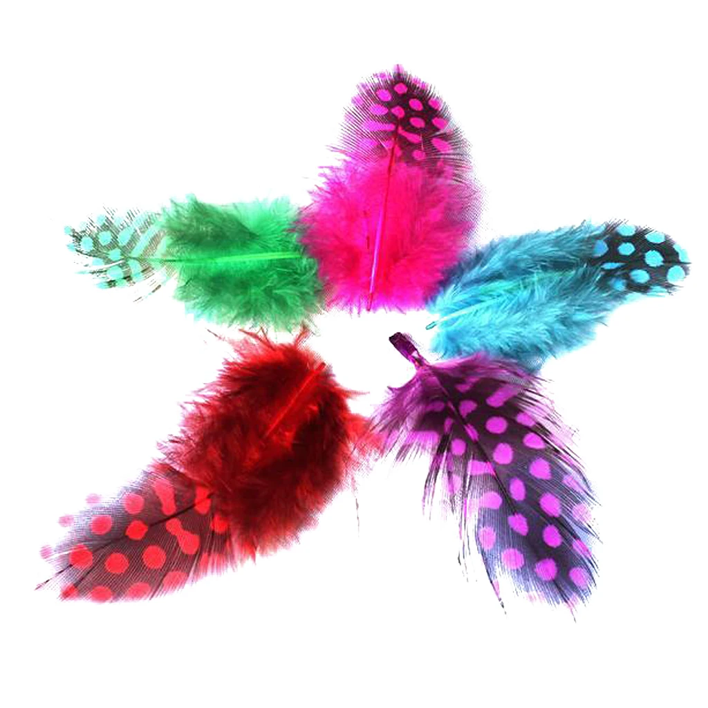 2X 50pcs Colorful Spotted Pretty Guinea Hen Loose Feathers 2.5 -10cm Craft DIY 