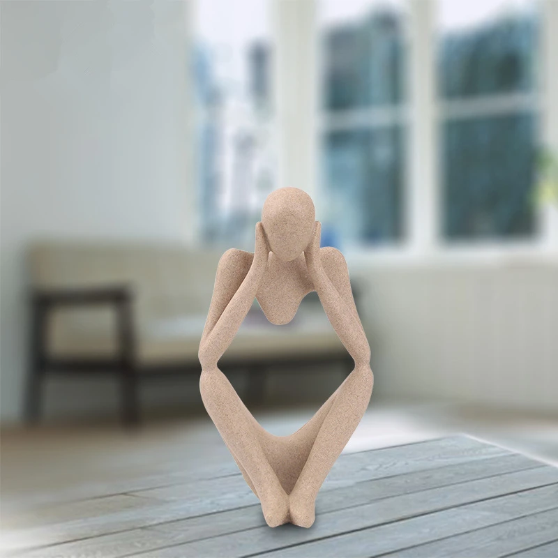 Ремесло игрушка натурального Песчаник Thinker статуэтки, миниатюры Thingking человек Сувениры медитации Статуэтка домашний декор год украшения