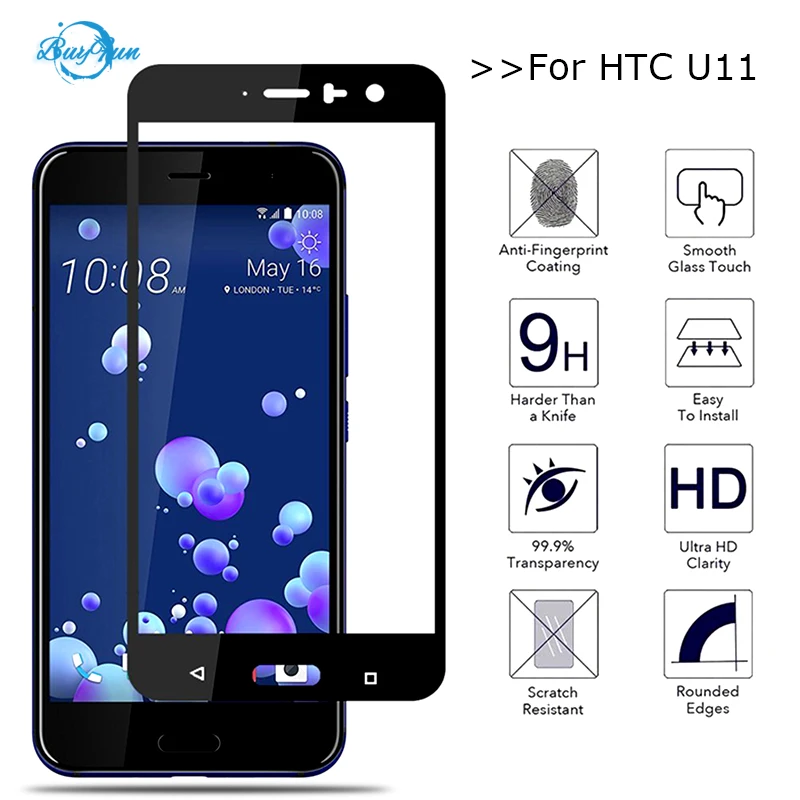 

For HTC U11 Glass Tempered Glass For HTC U11 Front 2.5D Curved Surface Full Cover Protective 9H Screen Protector Film Guard Case