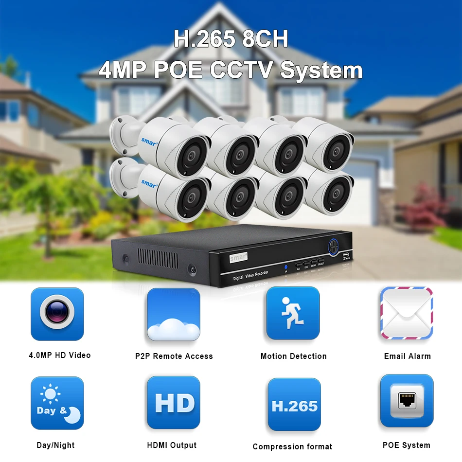 Smar 8CH NVR 4MP POE CCTV Camera Security Video Surveillance Set HDMI High quality 4MP IP Camera Weatherproof Outdoor NVR Kit (7)