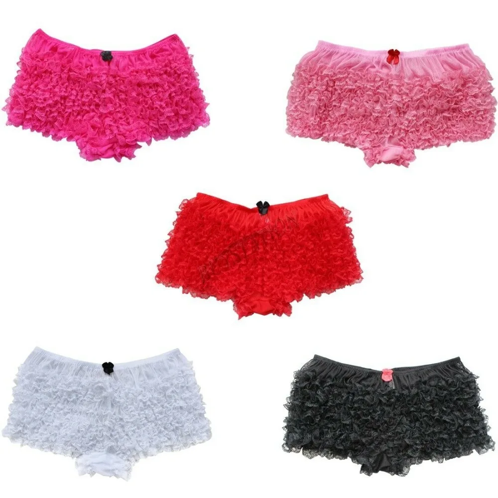 Women's Ladies Ruffled Lace Bloomers Frilly Knickers Panties Burlesque Lingerie