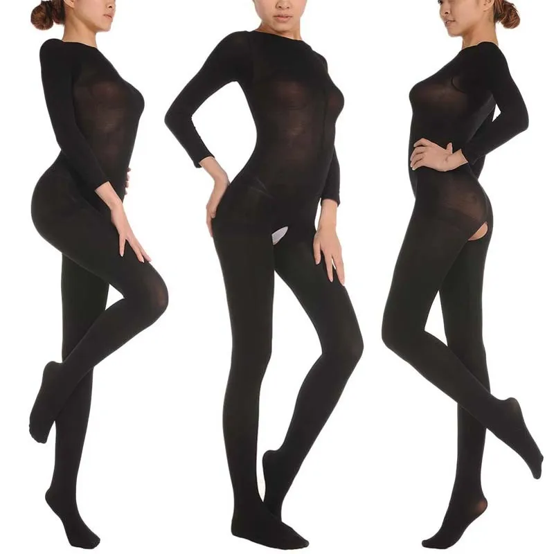 

Hot Sale 150D 5 Colors Men's Women's Velvet OPen Crotch Bodyhose Unisex Fetish Bodystocking purple flesh white red black