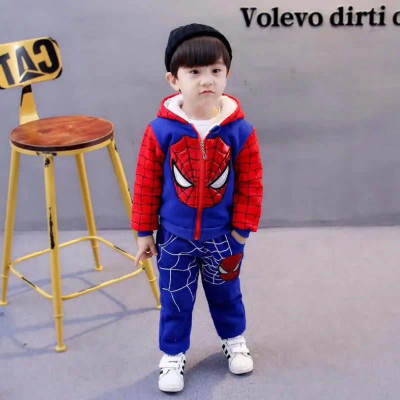 Skup 2019 nowy wzór przebranie na karnawał Spider man odzież dziecięca chłopiec zimowy garnitur dzieci plus aksamitna gruba czapka suit1 5T