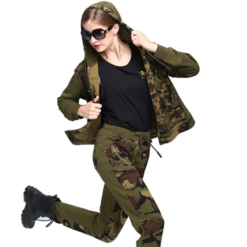 

Outdoor Women's Camouflage Three-piece Tactical Suit Military Coats Pants vest Three-piece Suits Training Camping Climbing Suits