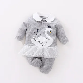 

YiErYing Baby Jumpsuits Spring and Winter Pure Cotton Newborn Baby Cartoon Swan Baby Autumn Outfit Newborns Romper