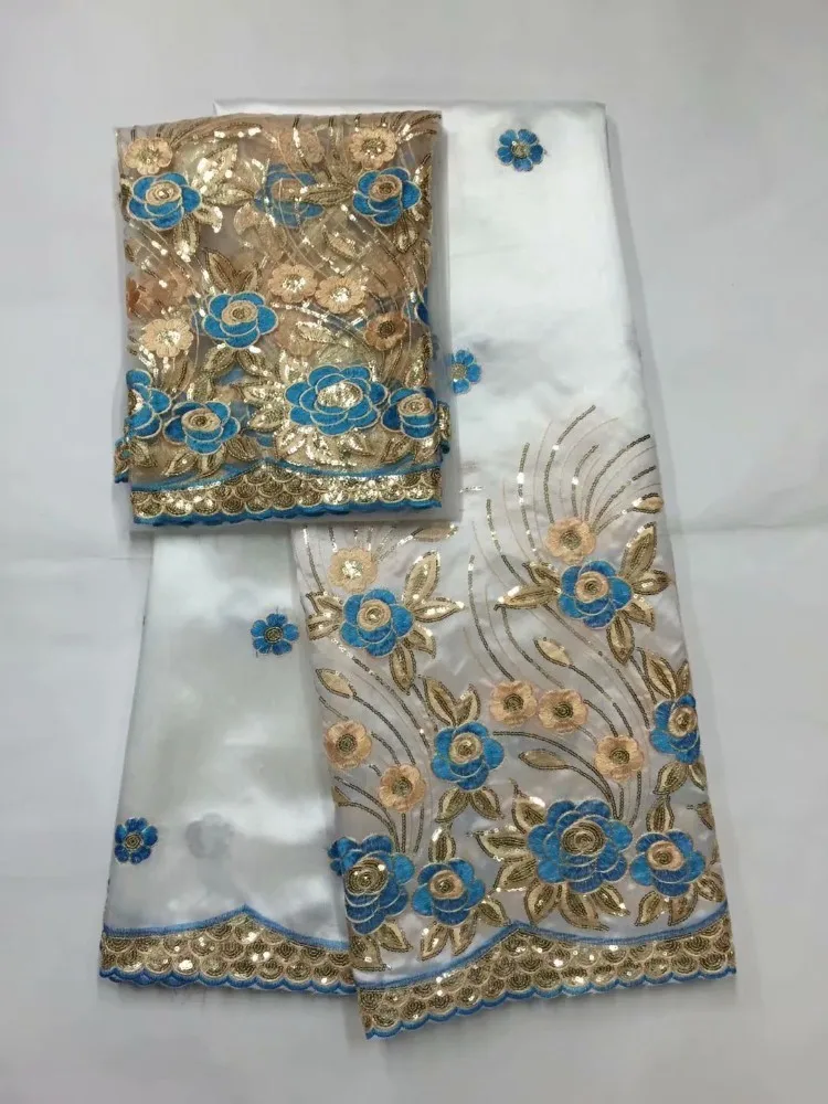 Африканский Джордж кружевной ткани с блузкой индийский персик французский блесток чистая кружевная ткань для нигерийское свадебное платье Шелковое кружево 5+ 2 - Цвет: as  picture