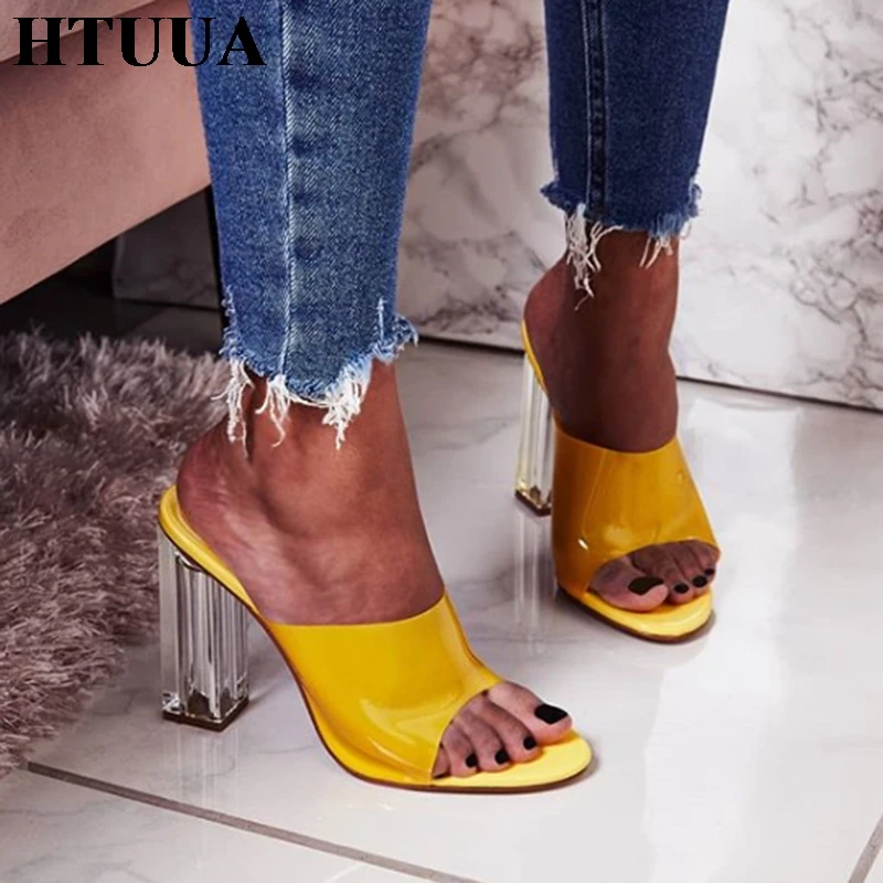 

HTUUA Clear PVC Transparent Heel Sandals Women Slippers Summer Party Shoes Woman High Heels Slides Big Size 35-42 SX2743