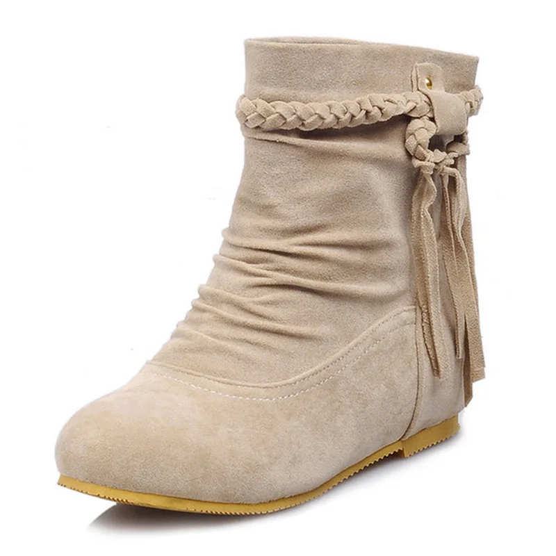

Women Ankle Boots Casual Platform Shoes Woman Round toe Suede Slip On Winter Women Shoes Fringe Size 35-43 XWX7058