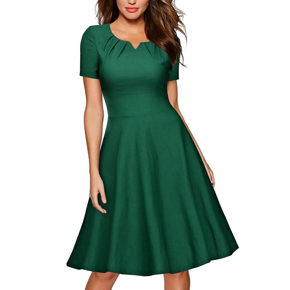Women Vintage A line Dress Elegant Short Sleeve Summer Dress 1950s