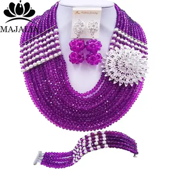 

Majalia Fashion Classic Nigerian Wedding African Jewelery Purple Crystal Necklace Bride Jewelry Sets Free Shipping 10CJ0026