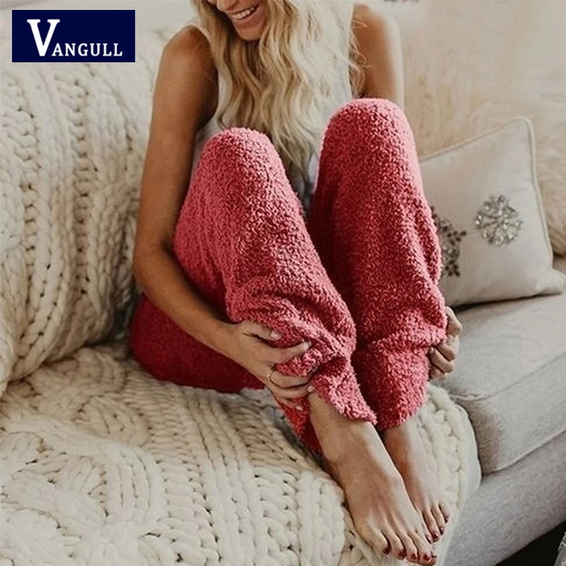 Vangull фланелевые длинные штаны для женщин, домашняя одежда размера плюс 5XL, эластичная резинка на талии, женские теплые брюки из искусственного меха, зимняя одежда для сна, новинка