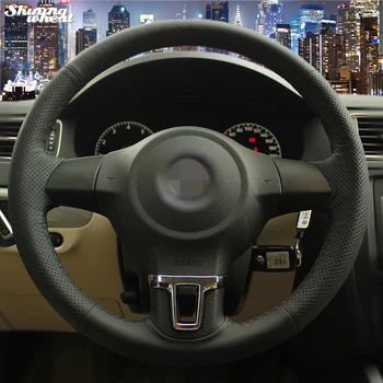 

Shining wheat Black Artificial leather Steering Wheel Cover for Volkswagen Golf 6 Mk6 VW Polo Sagitar Bora Santana Jetta Mk6