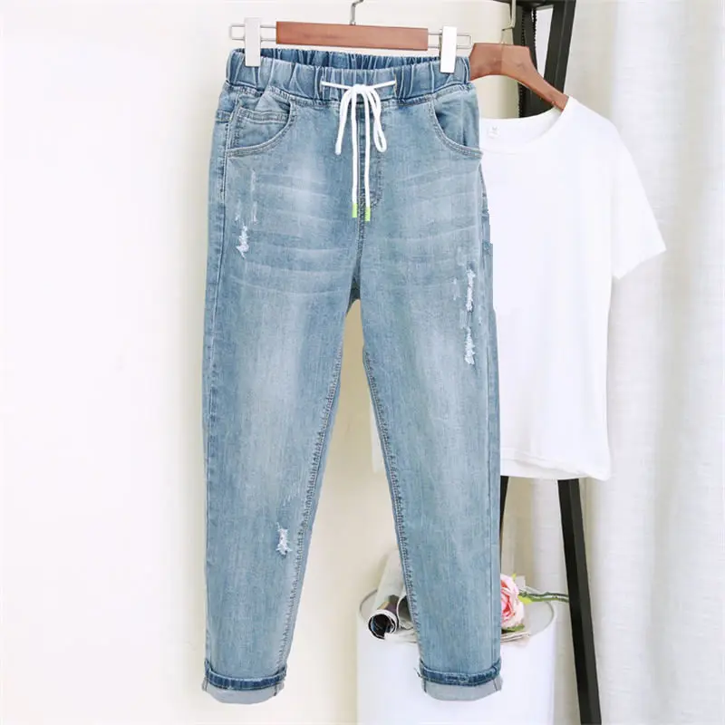 Vintage Jeans Women With High Waist Harem Pants Plus Size 5XL Mom Jeans Elastic Loose Streetwear Boyfriend Jeans For Women Q1184