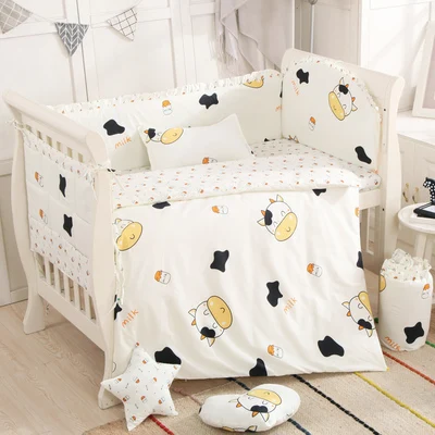 6 9pcs Cow Cartoon Baby Cot Bedding Set Bumper Sheet Sleep