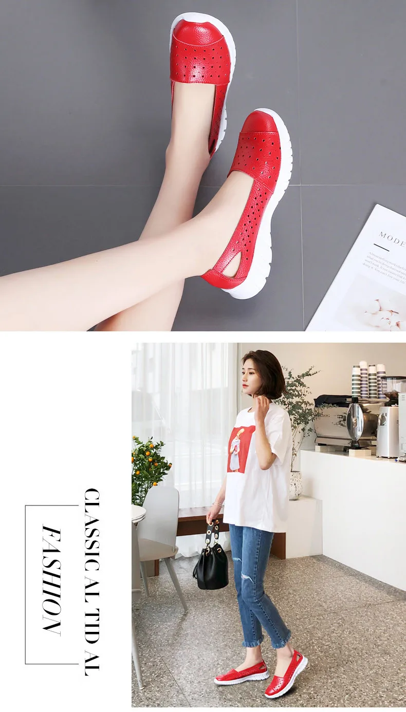 2019 Summer women flat shoes genuine leather cutout ballet flats shoes flats ladies slip on loafers nurse boat shoes (8)