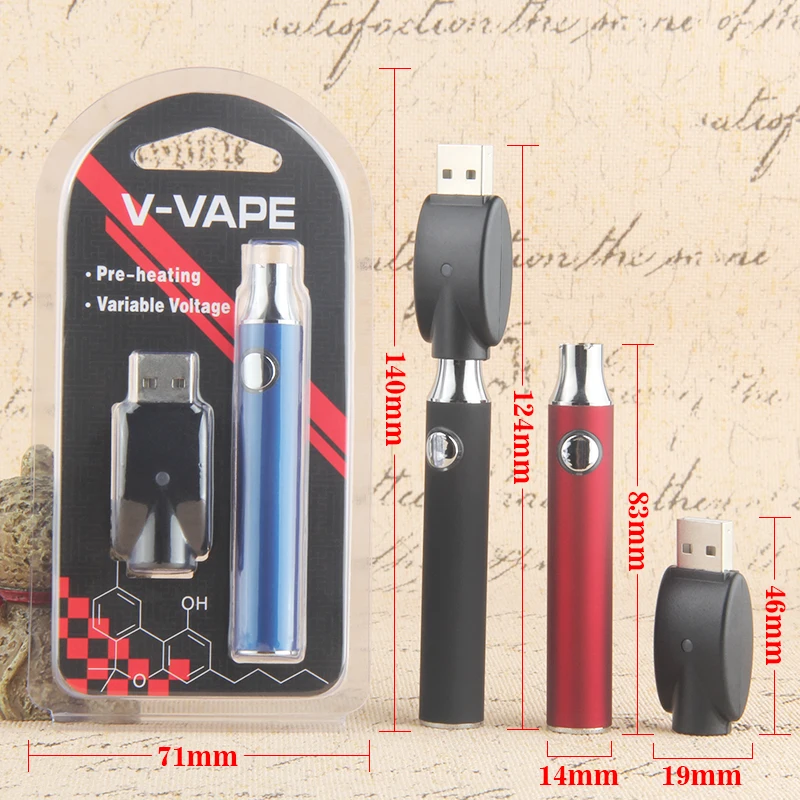 510 резьба v vape LO Регулируемое напряжение cbd батарея предварительного нагрева 350