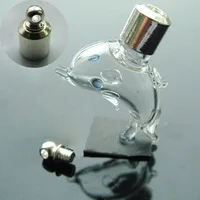 

200pcs SCREW CAP 29.5*18*10.3mm dolphin Glass Vial Pendant name or rice art glass necklace pendant mini glass bottle oil jars